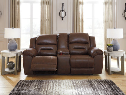 Cassel Furniture Outlet - Ashley Furniture - Stoneland Living Room - DBL REC PWR Loveseat w/Console / Chocolate - 3990496