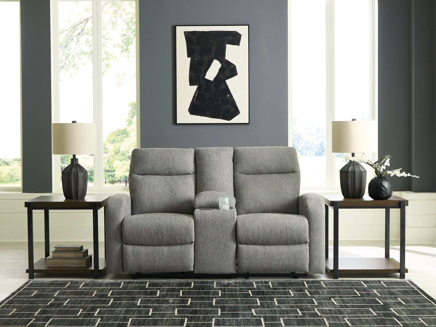 Cassel Furniture Outlet - Ashley Furniture - Gauntlet Living Room - DBL Rec Loveseat w/Console / Sterling - PC4220494