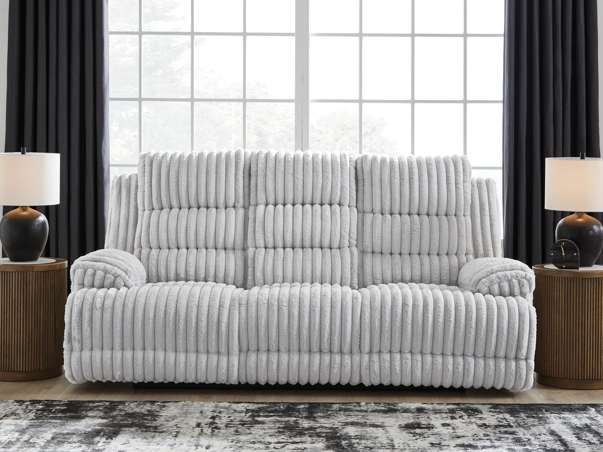Cassel Furniture Outlet - Ashley Furniture - Rhines Falls Living Room - DBL REC PWR Loveseat w/Console / Alloy - PC4280496