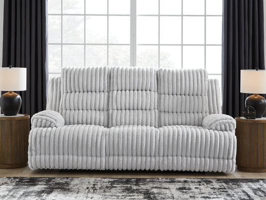 Cassel Furniture Outlet - Ashley Furniture - Rhines Falls Living Room - DBL REC PWR Loveseat w/Console / Alloy - PC4280496
