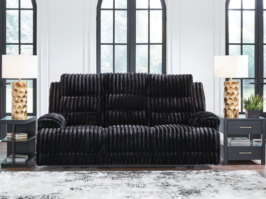 Cassel Furniture Outlet - Ashley Furniture - Rhine Falls Living Room - REC PWR Sofa w/Drop Down Table / Onyx - PC4280599
