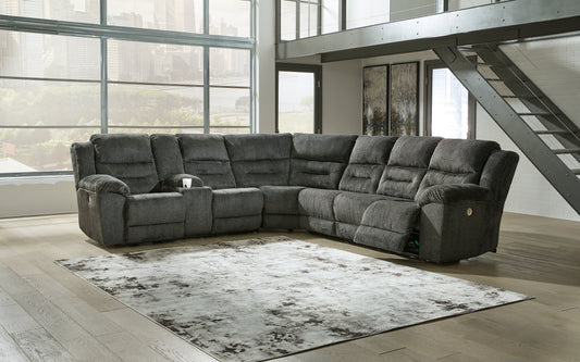 Cassel Furniture Outlet - Ashley Furniture - Nettington Sectional - 3-Piece Power Reclining Sectional / Smoke - 44101S1