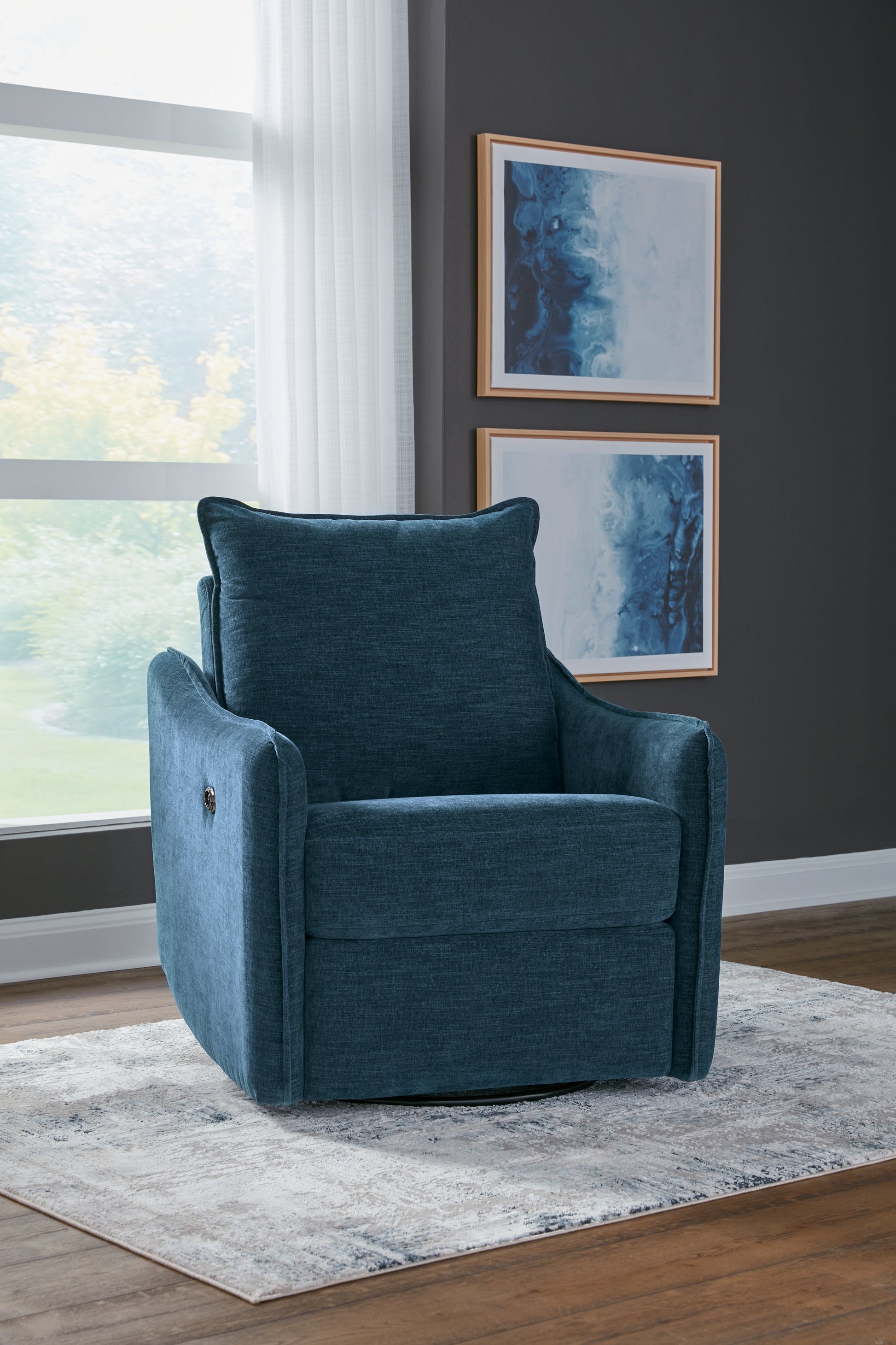 Cassel Furniture Outlet - Ashley Furniture - McBurg Living Room - Swivel Power Recliner / Navy - 4480128