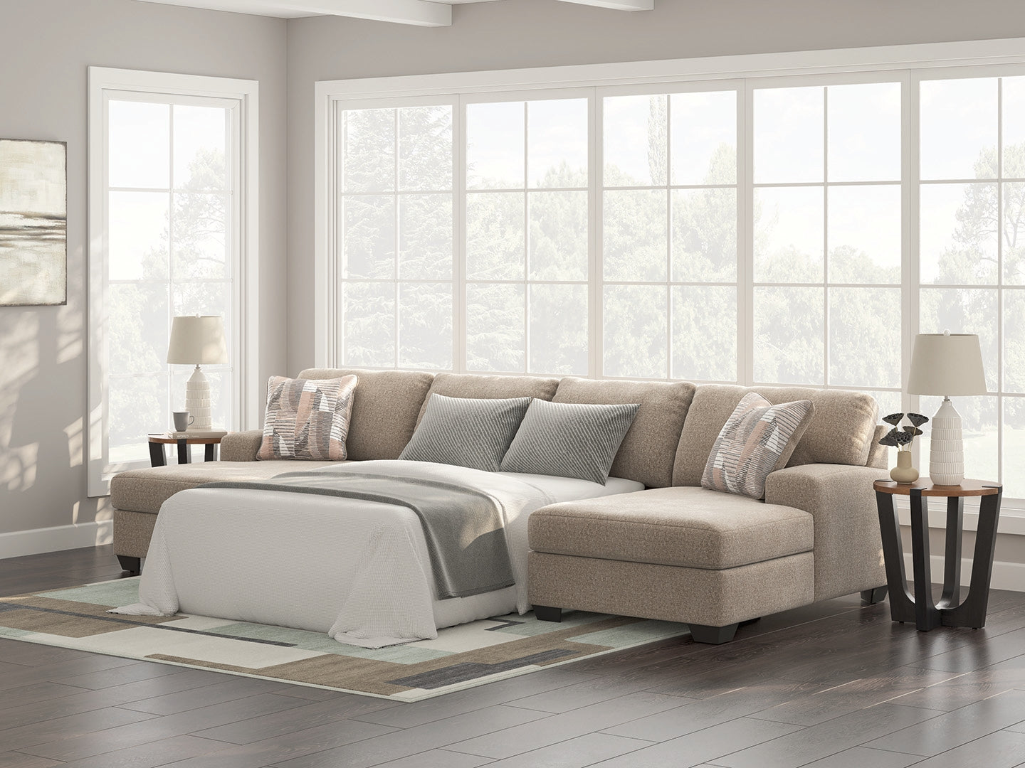 Cassel Furniture Outlet - Ashley Furniture - Newellen Sectional - RAF 3-Piece Sectional with Double Chaise / Hemp - 48404S7