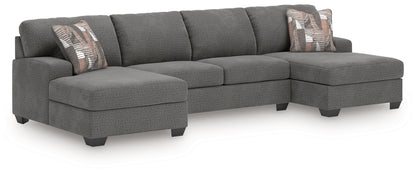 Cassel Furniture Outlet - Ashley Furniture - Newellen Sectional - RAF 3-Piece Sectional with Double Chaise / Greystone - 48405S3