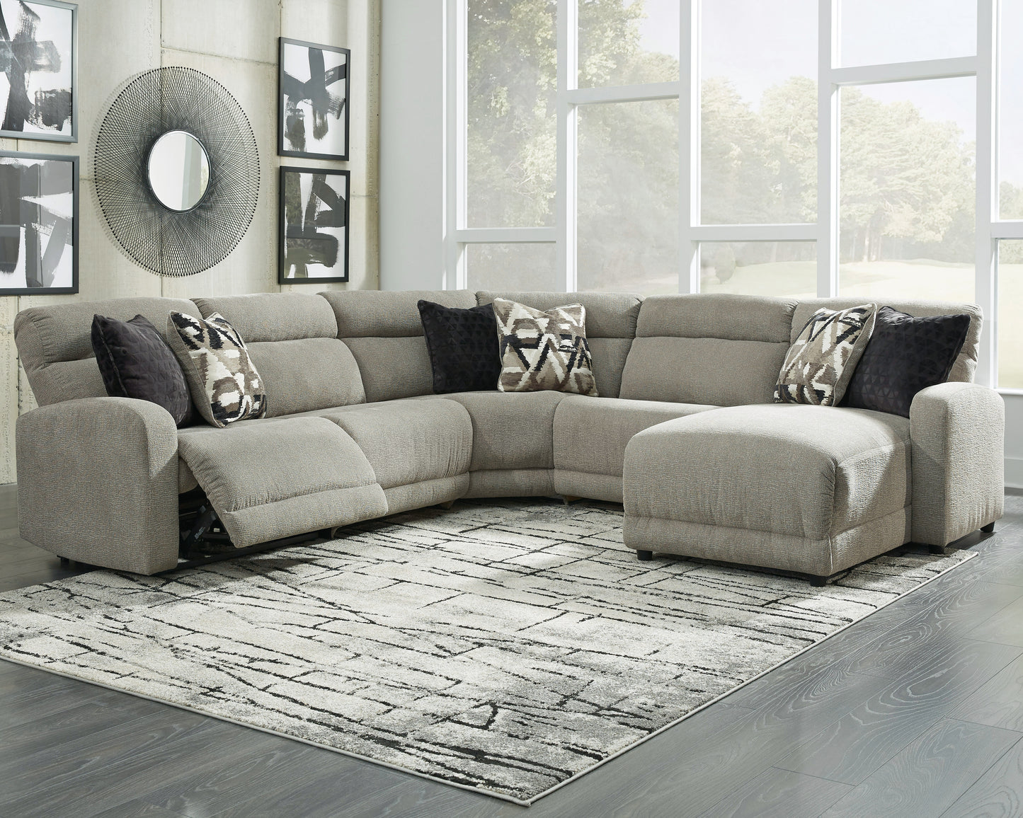 Cassel Furniture Outlet - Ashley Furniture - Colleyville Sectional - 5-Piece Power Reclining Sectional with Chaise / Stone - 54405S14