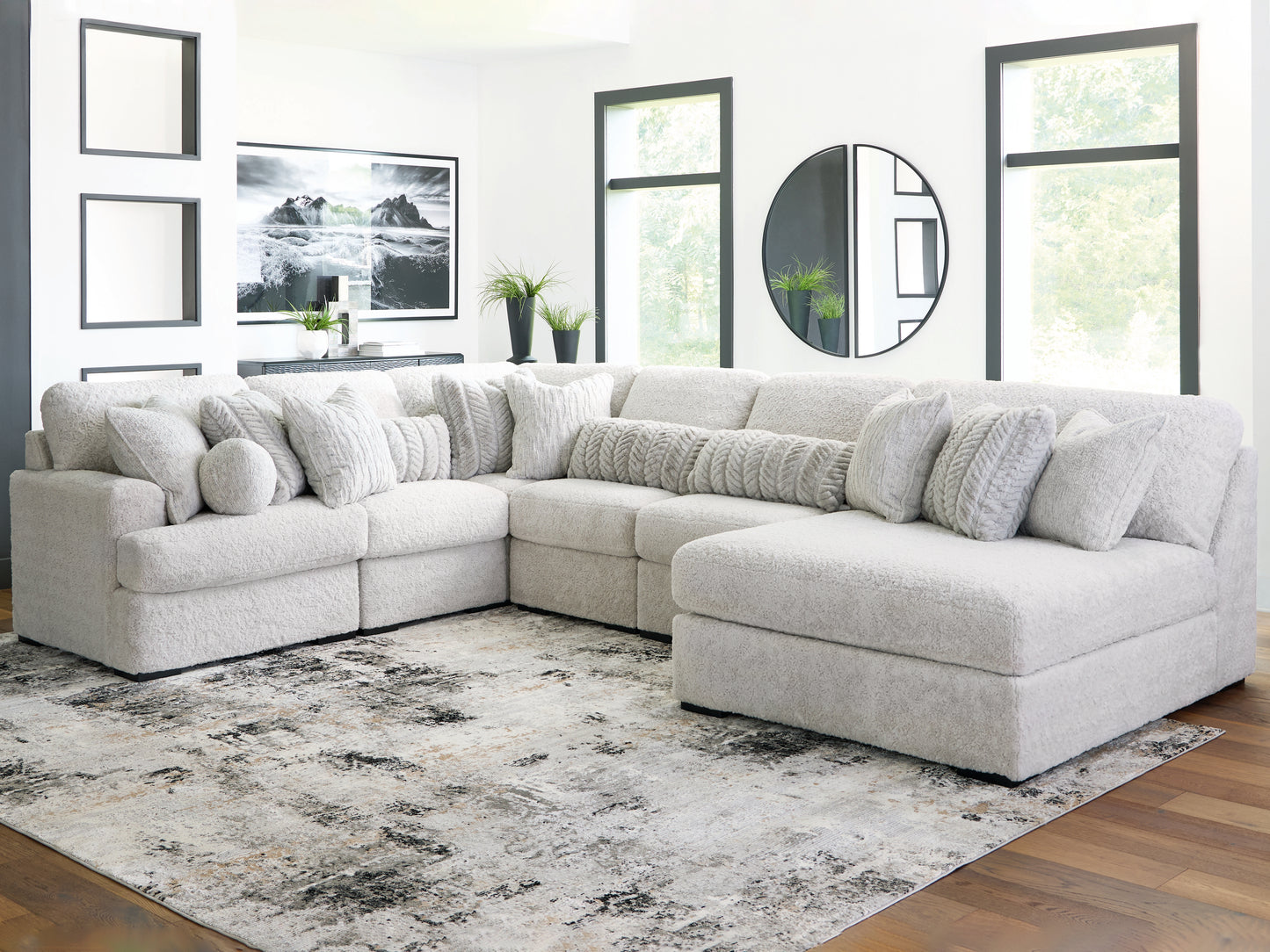 Cassel Furniture Outlet - Ashley Furniture - Cuddle Plush Sectional - RAF 6-Piece Sectional with Chaise / Arctic - PC59106S3