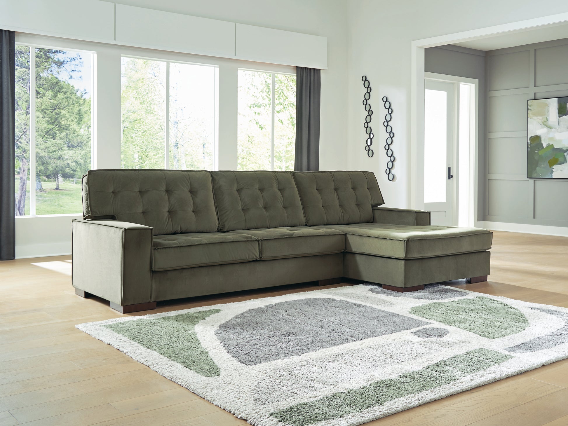 Cassel Furniture Outlet - Ashley Furniture - Caspian-Town Sectional - RAF 2-Piece Sectional with Chaise / Olive - PC61702S1