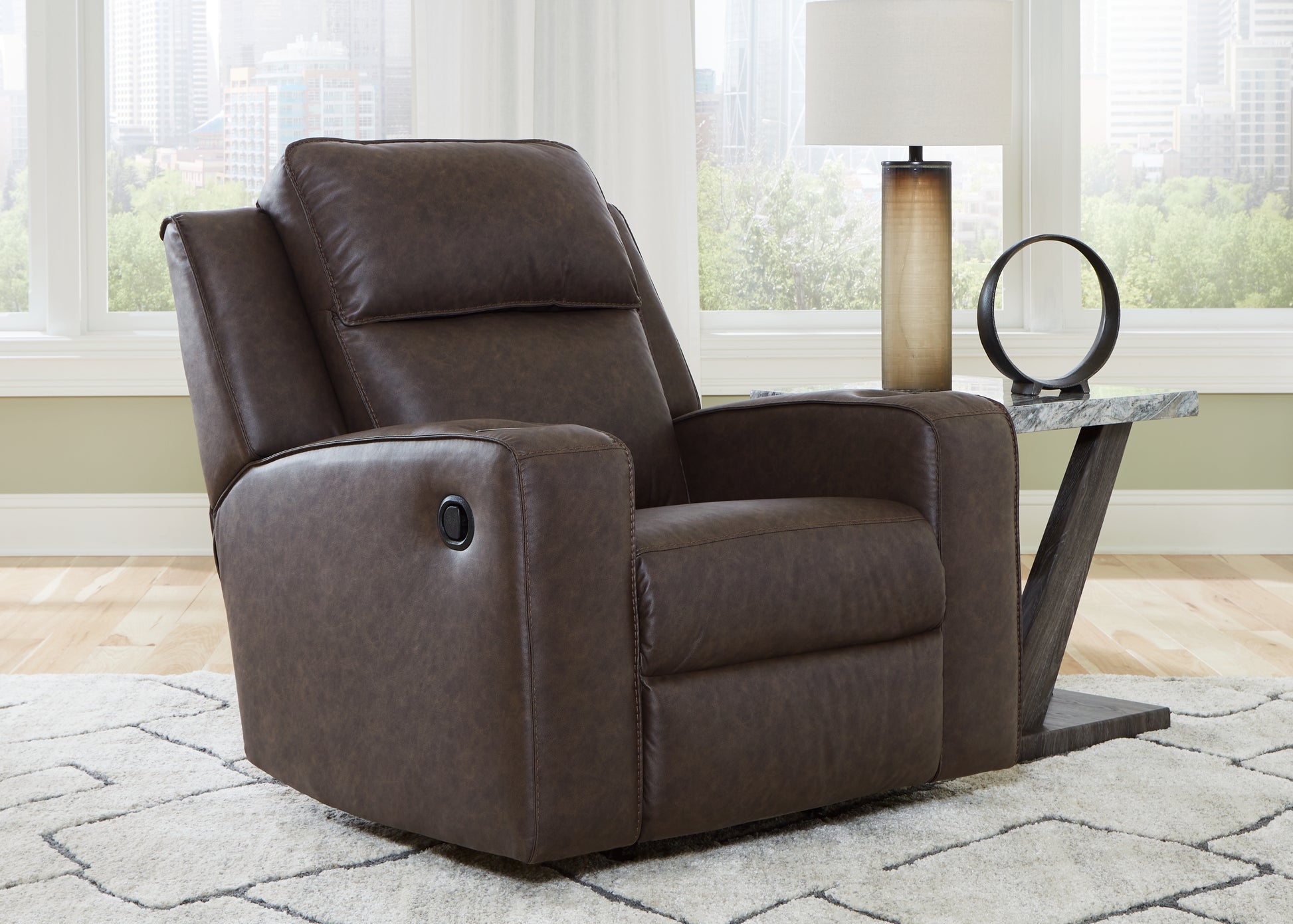 Cassel Furniture Outlet - Ashley Furniture - Lavenhorne Living Room - DBL Rec Loveseat w/Console / Umber - 6330694