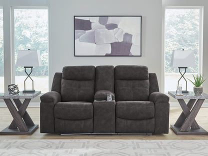 Cassel Furniture Outlet - Ashley Furniture - Brysonview Living Room - DBL Rec Loveseat w/Console / Charcoal - 6360594