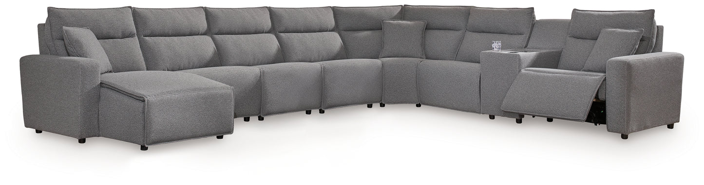 Cassel Furniture Outlet - Ashley Furniture - ModMax II Sectional - 8-Piece Power Reclining Sectional with Console / Salt and Pepper - 65906S47