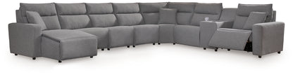 Cassel Furniture Outlet - Ashley Furniture - ModMax II Sectional - 8-Piece Power Reclining Sectional with Console / Salt and Pepper - 65906S47