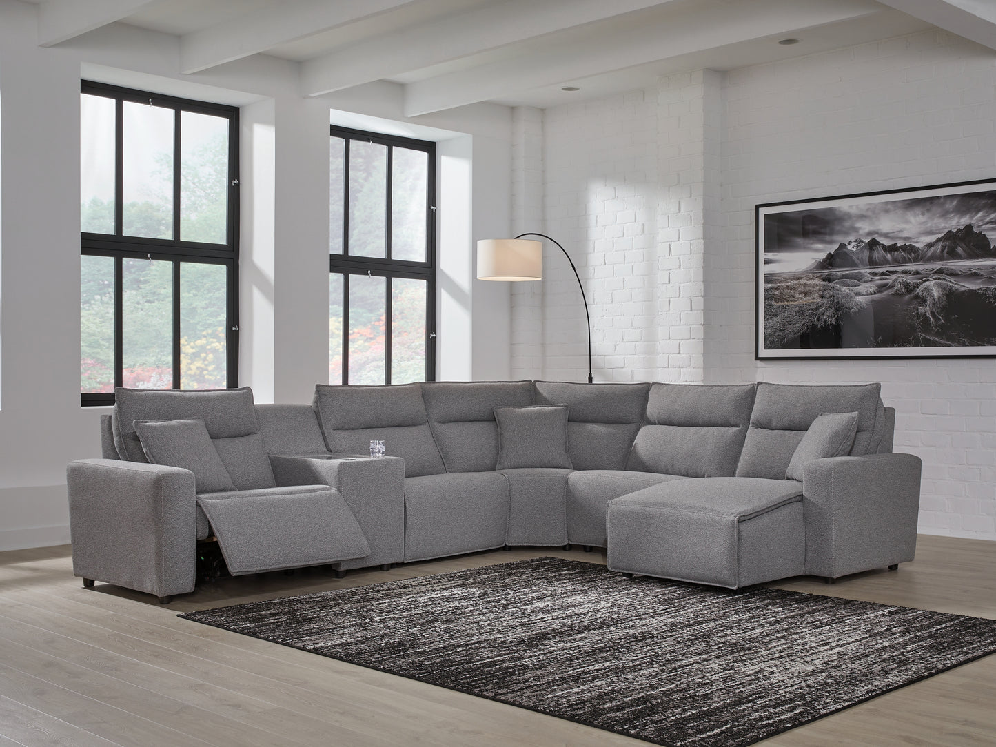 Cassel Furniture Outlet - Ashley Furniture - ModMax II Sectional - 6-Piece Power Reclining Sectional with Chaise and Console / Salt and Pepper - 65906S6