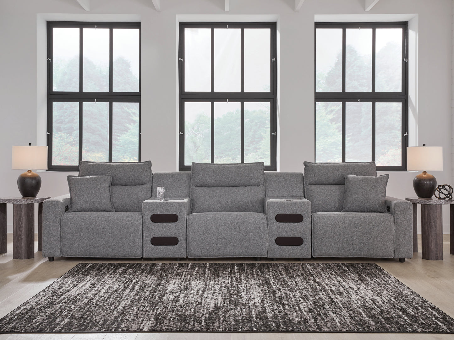 Cassel Furniture Outlet - Ashley Furniture - ModMax II Sectional - 5-Piece Power Reclining Sectional with Audio Consoles / Salt and Pepper - 65906S13