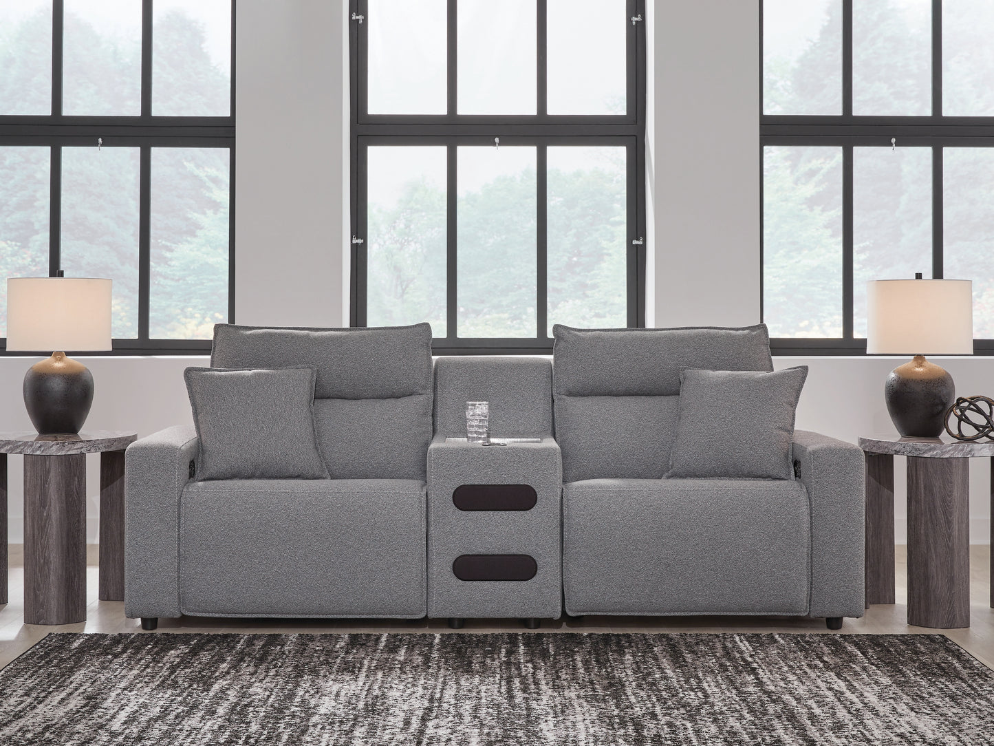 Cassel Furniture Outlet - Ashley Furniture - ModMax II Sectional - 3-Piece Power Reclining Sectional with Audio Console / Salt and Pepper - 65906S2