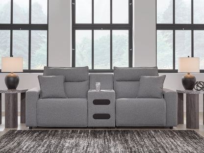 Cassel Furniture Outlet - Ashley Furniture - ModMax II Sectional - 3-Piece Power Reclining Sectional with Audio Console / Salt and Pepper - 65906S2
