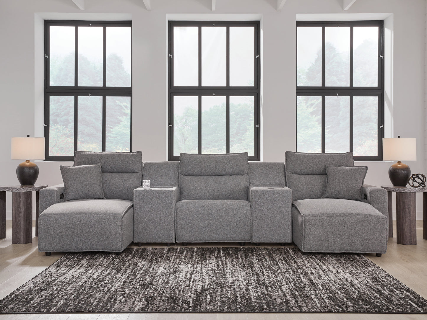 Cassel Furniture Outlet - Ashley Furniture - ModMax II Sectional - 5-Piece Power Reclining Sectional with Chaise and Consoles / Salt and Pepper - 65906S16