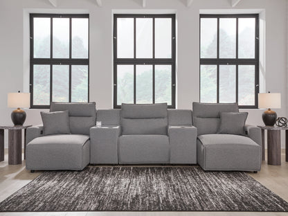 Cassel Furniture Outlet - Ashley Furniture - ModMax II Sectional - 5-Piece Power Reclining Sectional with Chaise and Consoles / Salt and Pepper - 65906S16