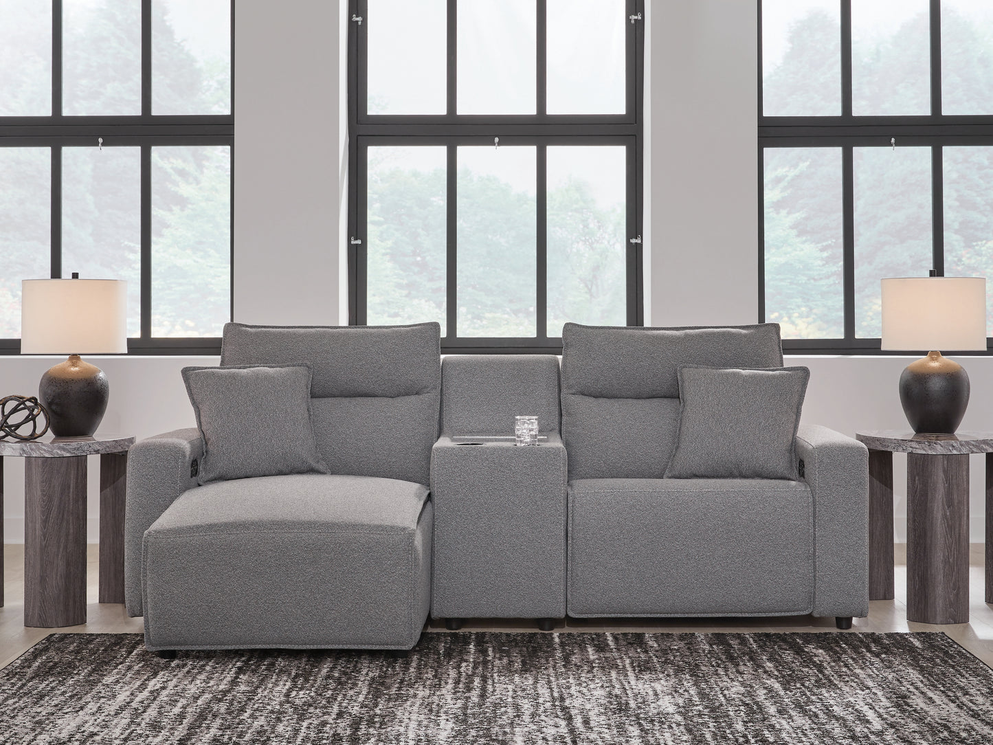 Cassel Furniture Outlet - Ashley Furniture - ModMax II Sectional - 3-Piece Power Reclining Sectional with Chaise and Console / Salt and Pepper - 65906S17