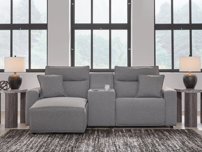Cassel Furniture Outlet - Ashley Furniture - ModMax II Sectional - 3-Piece Power Reclining Sectional with Chaise and Console / Salt and Pepper - 65906S17