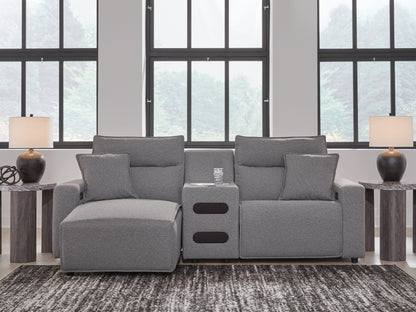 Cassel Furniture Outlet - Ashley Furniture - ModMax II Sectional - 3-Piece Power Reclining Sectional with Chaise and Audio Console / Salt and Pepper - 65906S18