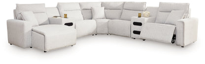 Cassel Furniture Outlet - Ashley Furniture - ModMax II Sectional - 7-Piece Power Reclining Sectional with Chaise and Audio Consoles / Stone - 65907S20