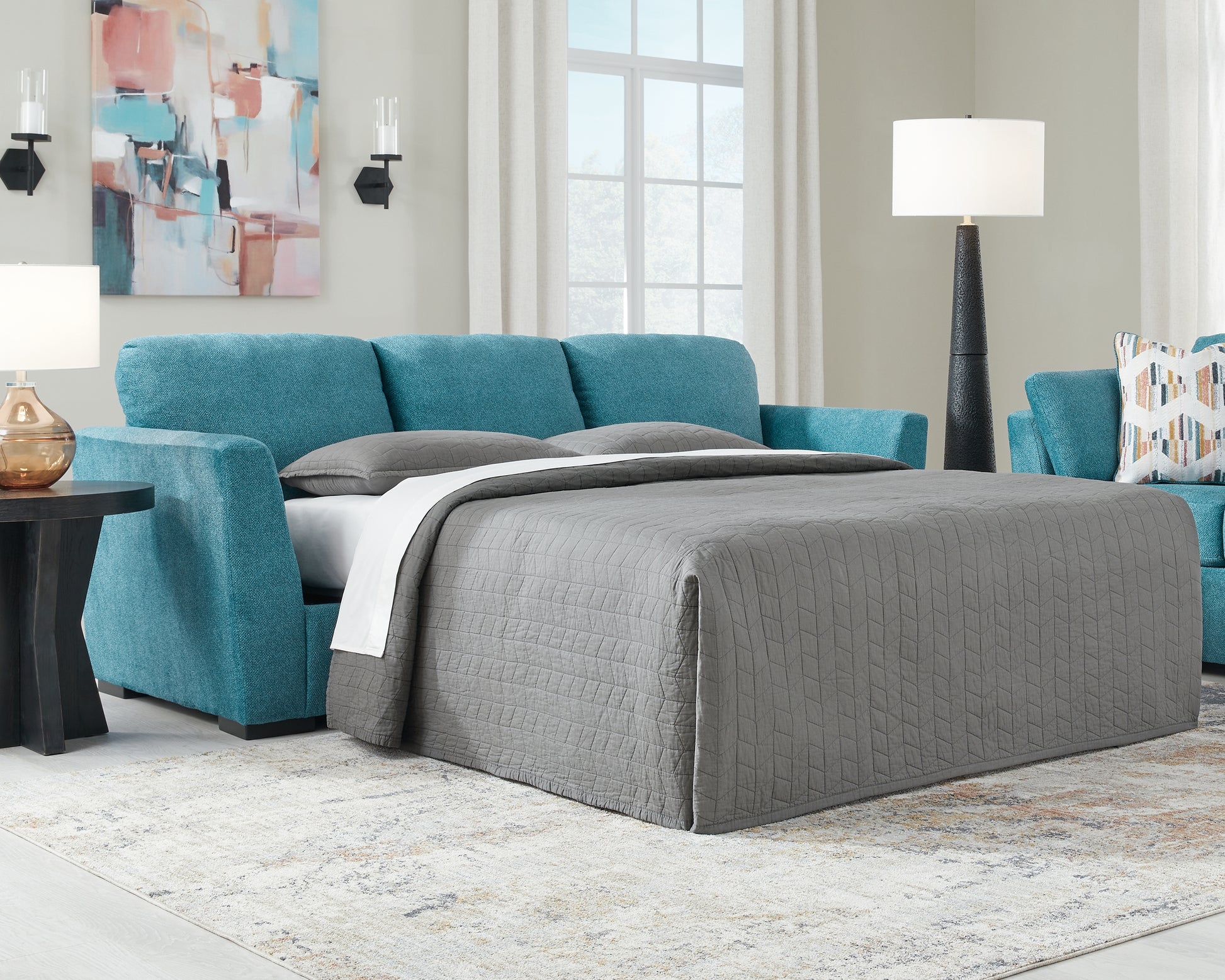 Cassel Furniture Outlet - Ashley Furniture - Keerwick Living Room - Queen Sofa Sleeper / Teal - 6750739