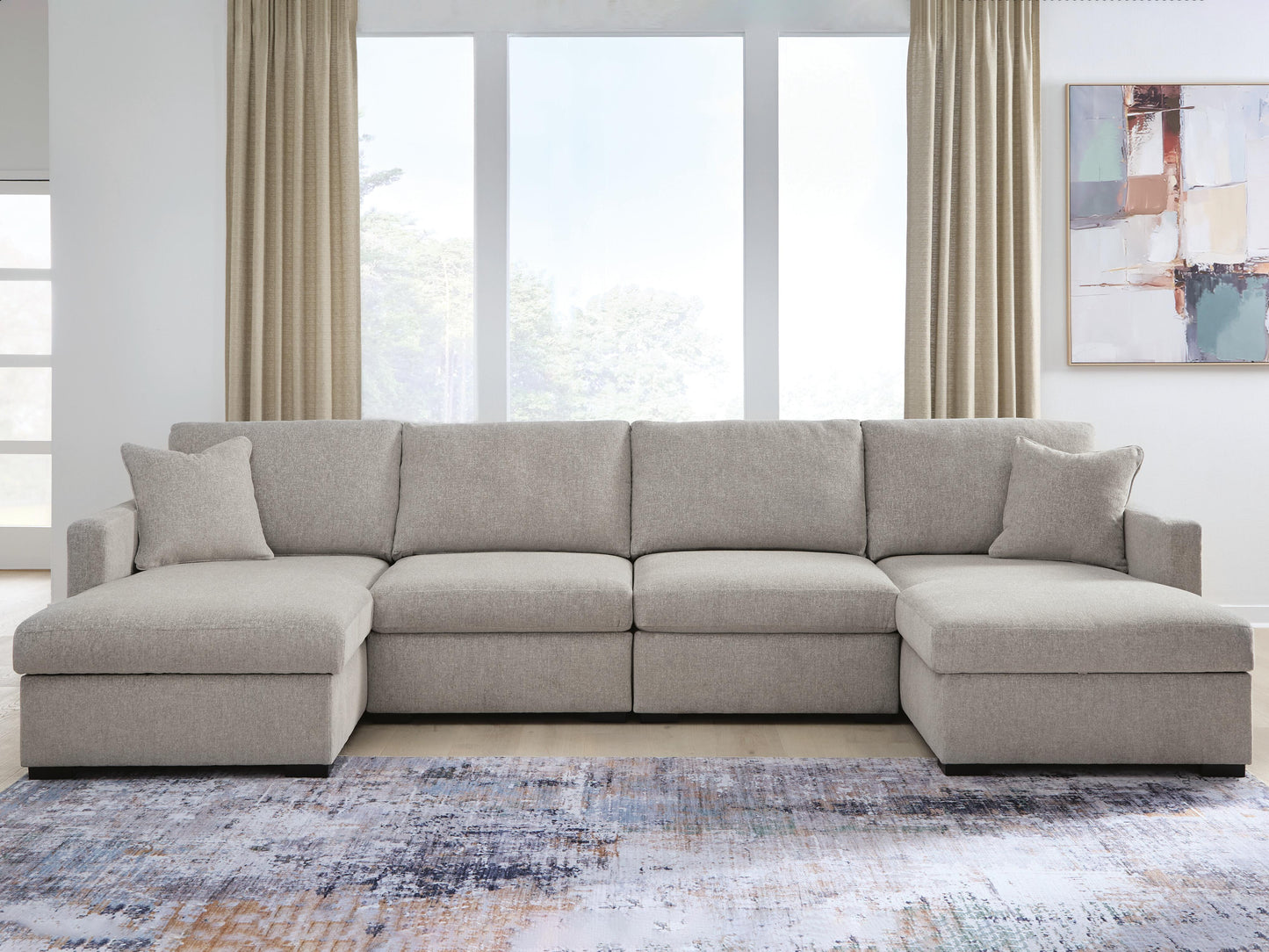 Cassel Furniture Outlet - Ashley Furniture - ModMax Luxe Sectional - RAF 4-Piece Double Chaise Sectional / Flint - 68605S16
