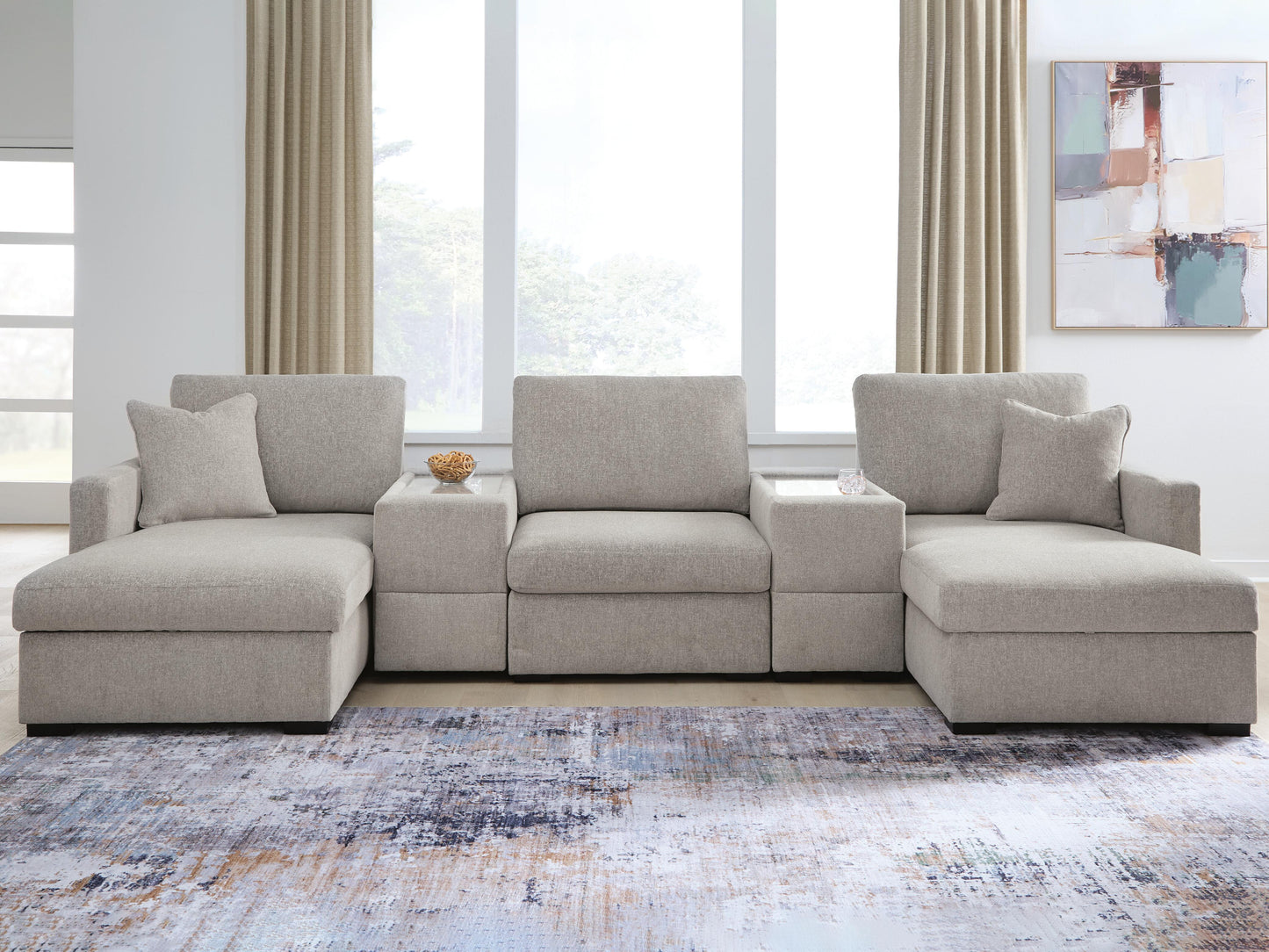Cassel Furniture Outlet - Ashley Furniture - ModMax Luxe Sectional - RAF 5-Piece Double Chaise Sectional with Storage Consoles / Flint - 68605S38