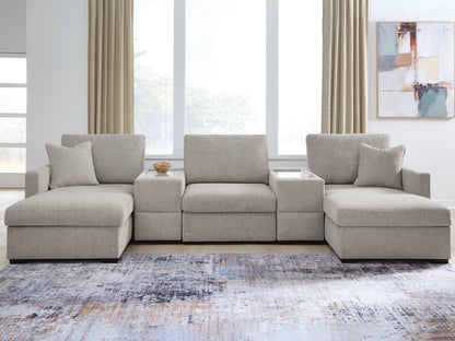 Cassel Furniture Outlet - Ashley Furniture - ModMax Luxe Sectional - RAF 5-Piece Double Chaise Sectional with Storage Consoles / Flint - 68605S38