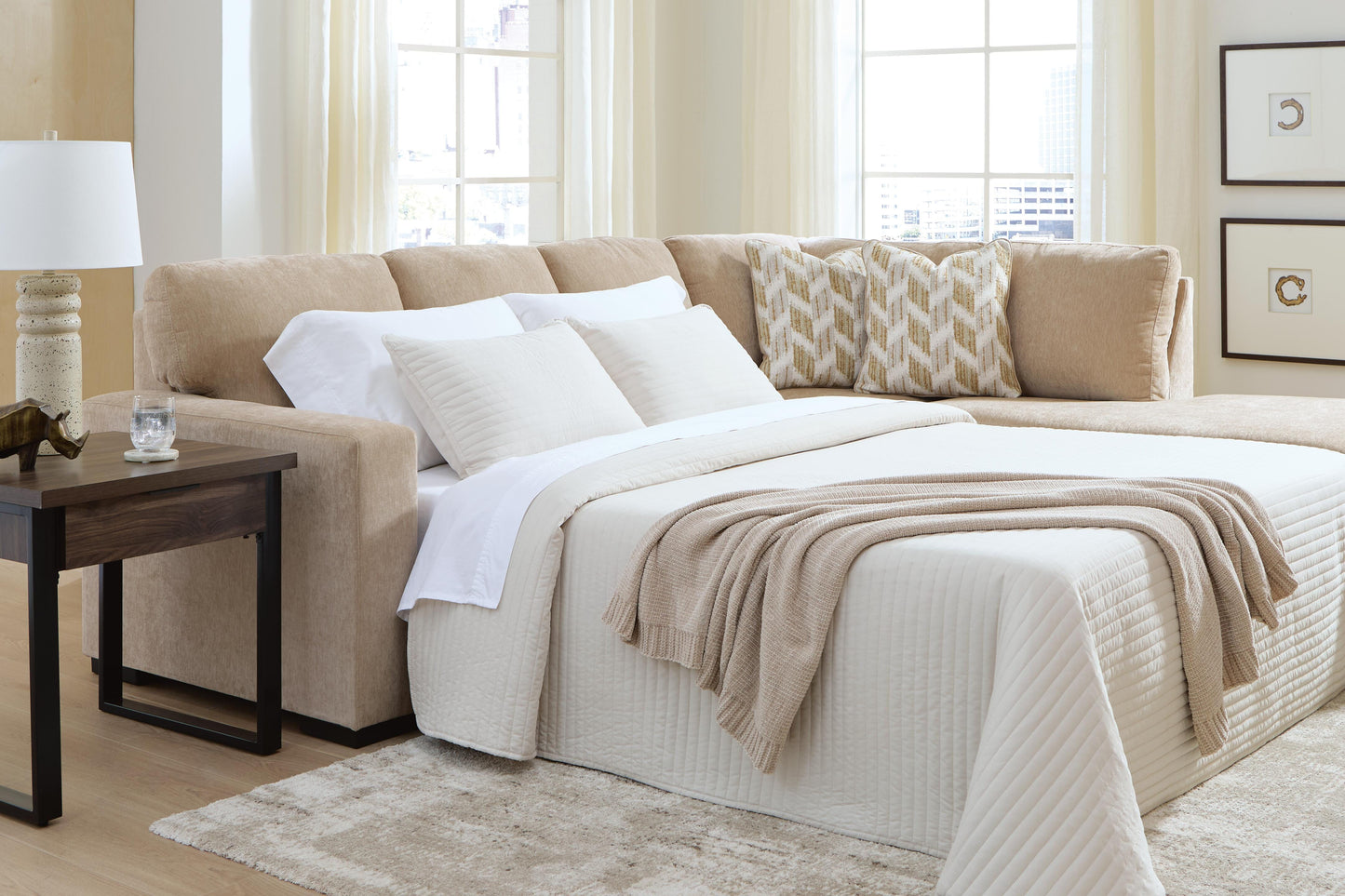 Cassel Furniture Outlet - Ashley Furniture - Bridgepoint Sectional - 2-Piece Sleeper Sectional with Chaise / Almond - PC69507S5