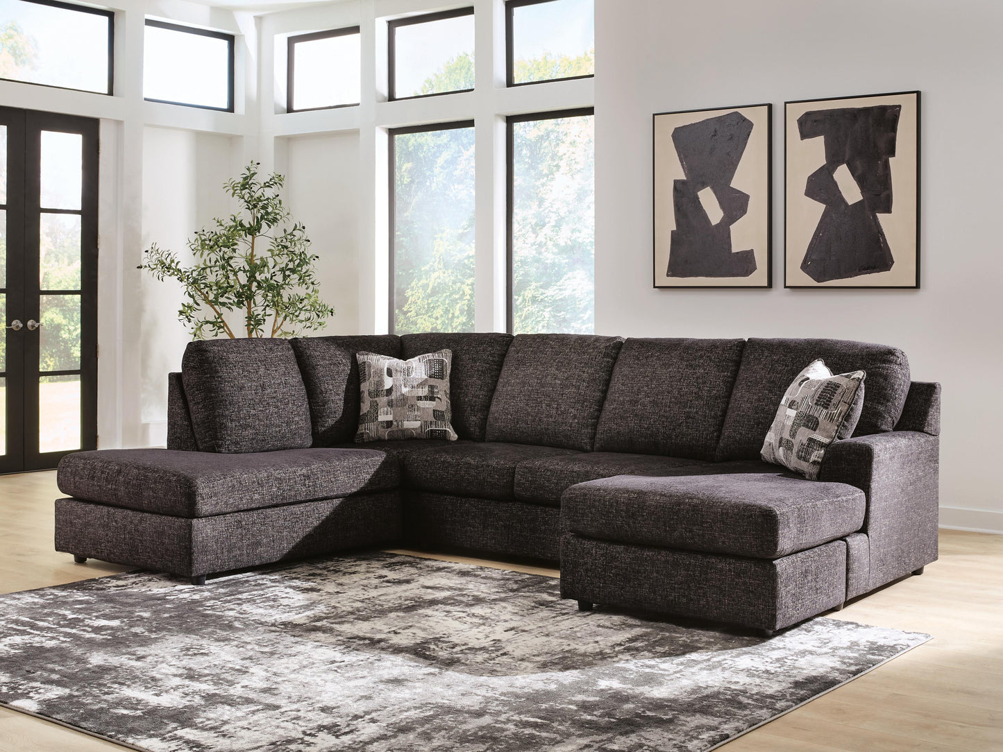 Cassel Furniture Outlet - Ashley Furniture - Lentiz Sectional - RAF 2-Piece Sectional with Chaise / Onyx - PC73404S1