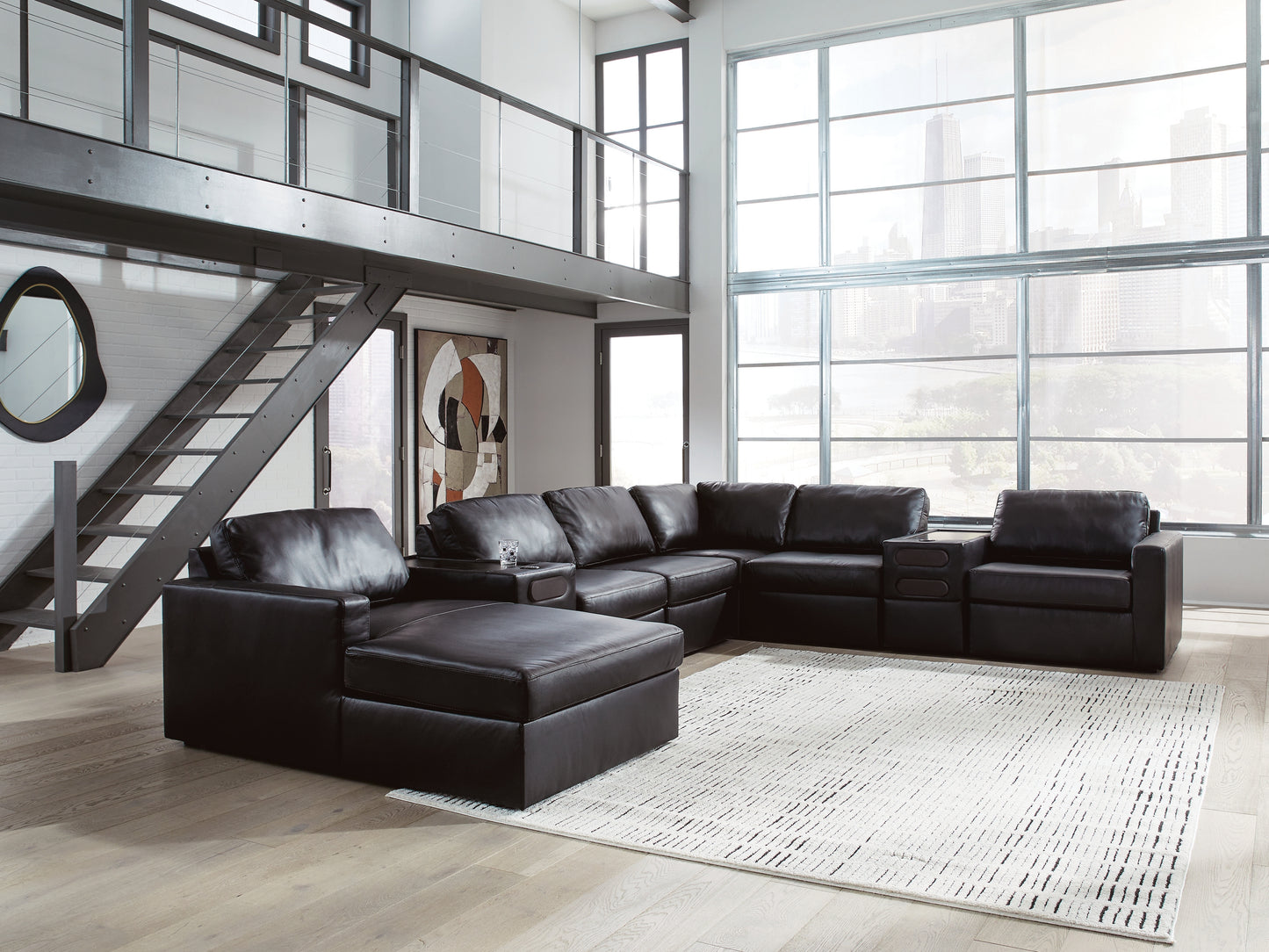 Cassel Furniture Outlet - Ashley Furniture - ModMax II Sectional - RAF 8-Piece Sectional with Chaise and Audio Consoles / Black - 74305S47