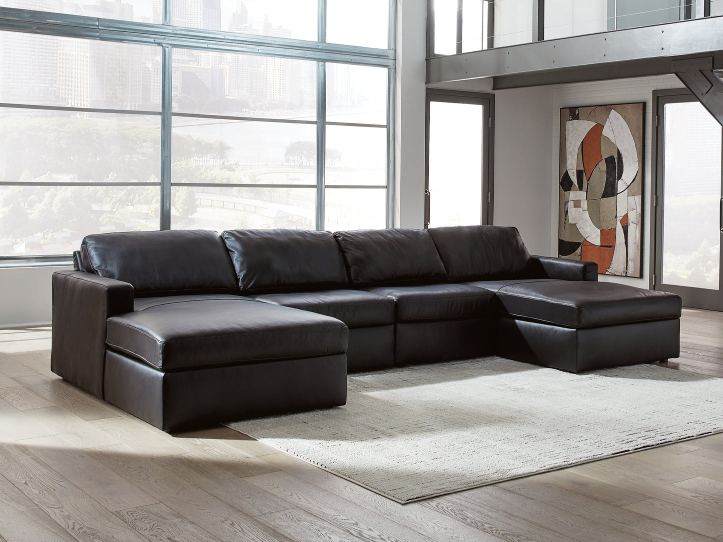 Cassel Furniture Outlet - Ashley Furniture - ModMax II Sectional - RAF 4-Piece Double Chaise Sectional / Black - 74305S19