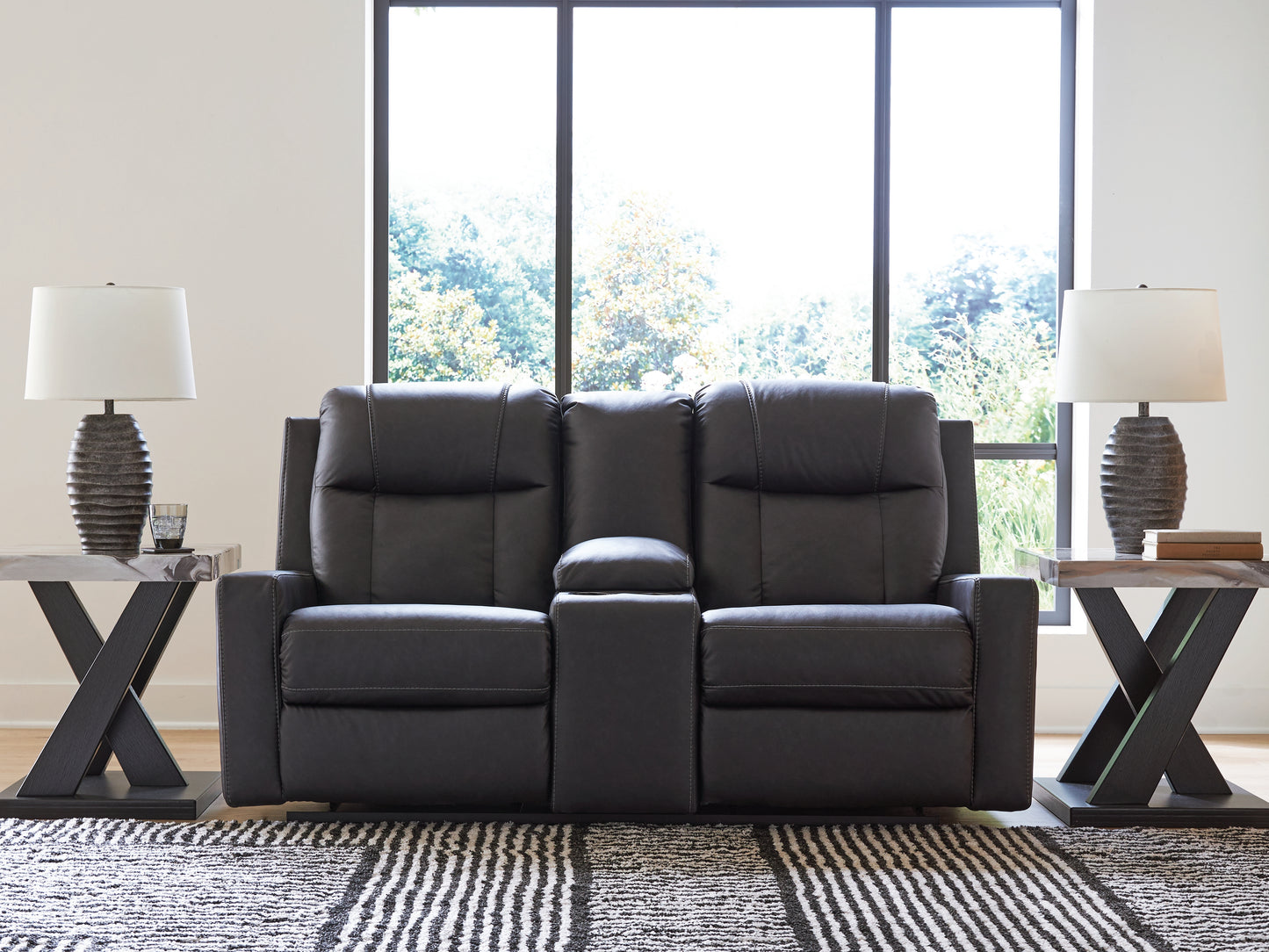 Cassel Furniture Outlet - Ashley Furniture - Mackmenville Living Room - DBL Rec Loveseat w/Console / Carbon - 7471394