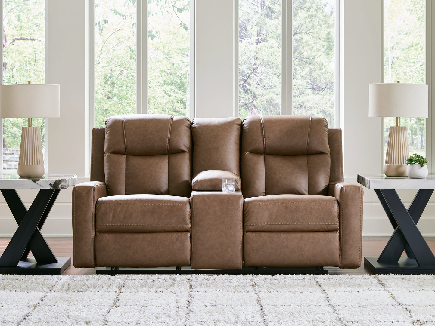 Cassel Furniture Outlet - Ashley Furniture - Mackmenville Living Room - DBL Rec Loveseat w/Console / Caramel - 7471494