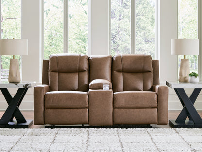 Cassel Furniture Outlet - Ashley Furniture - Mackmenville Living Room - DBL Rec Loveseat w/Console / Caramel - 7471494