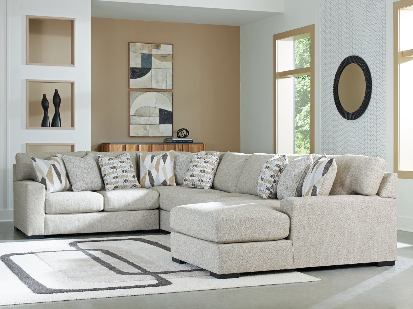 Cassel Furniture Outlet - Ashley Furniture - Laurelgrove Sectional - RAF 5-Piece Sectional with Chaise / Pebble - 75105S12