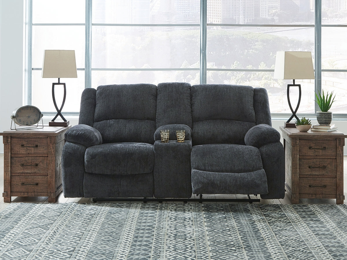 Cassel Furniture Outlet - Ashley Furniture - Draycoll Living Room - DBL Rec Loveseat w/Console / Slate - 7650494