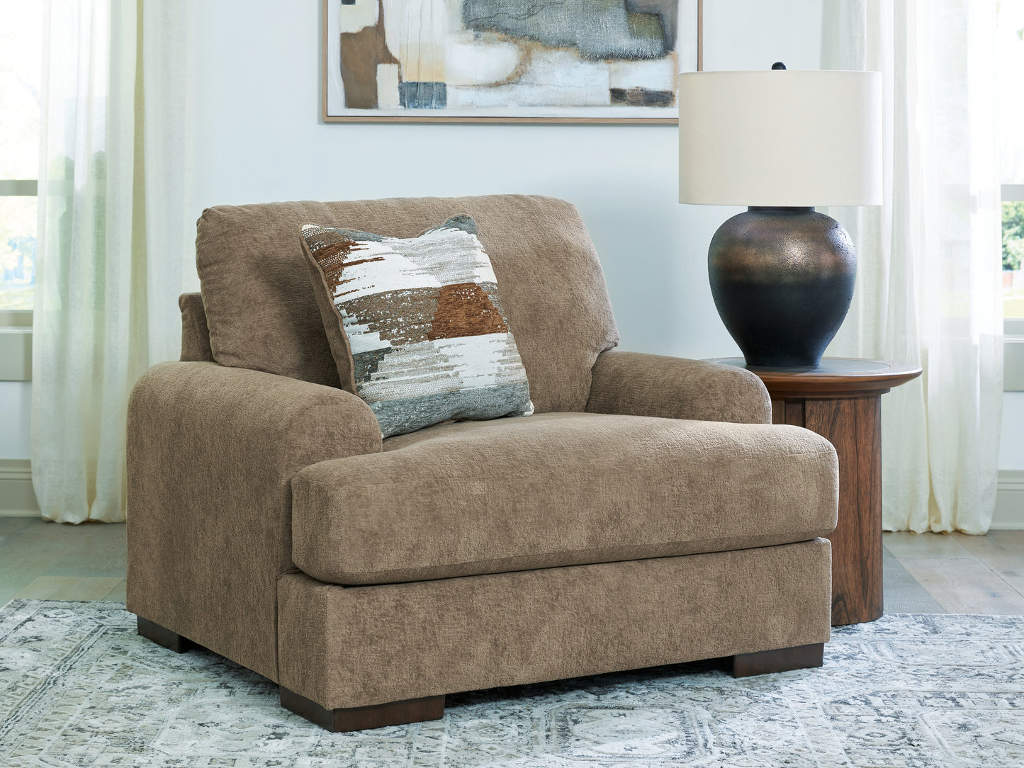 Cassel Furniture Outlet - Ashley Furniture - Jayne Park Living Room - Chair and a Half / Pecan - PC8150523