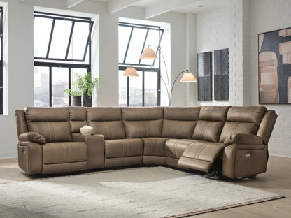 Cassel Furniture Outlet - Ashley Furniture - Max-Momentum Sectional - 6-Piece Power Reclining Sectional with Audio Console / Biscotti - PC82305S9