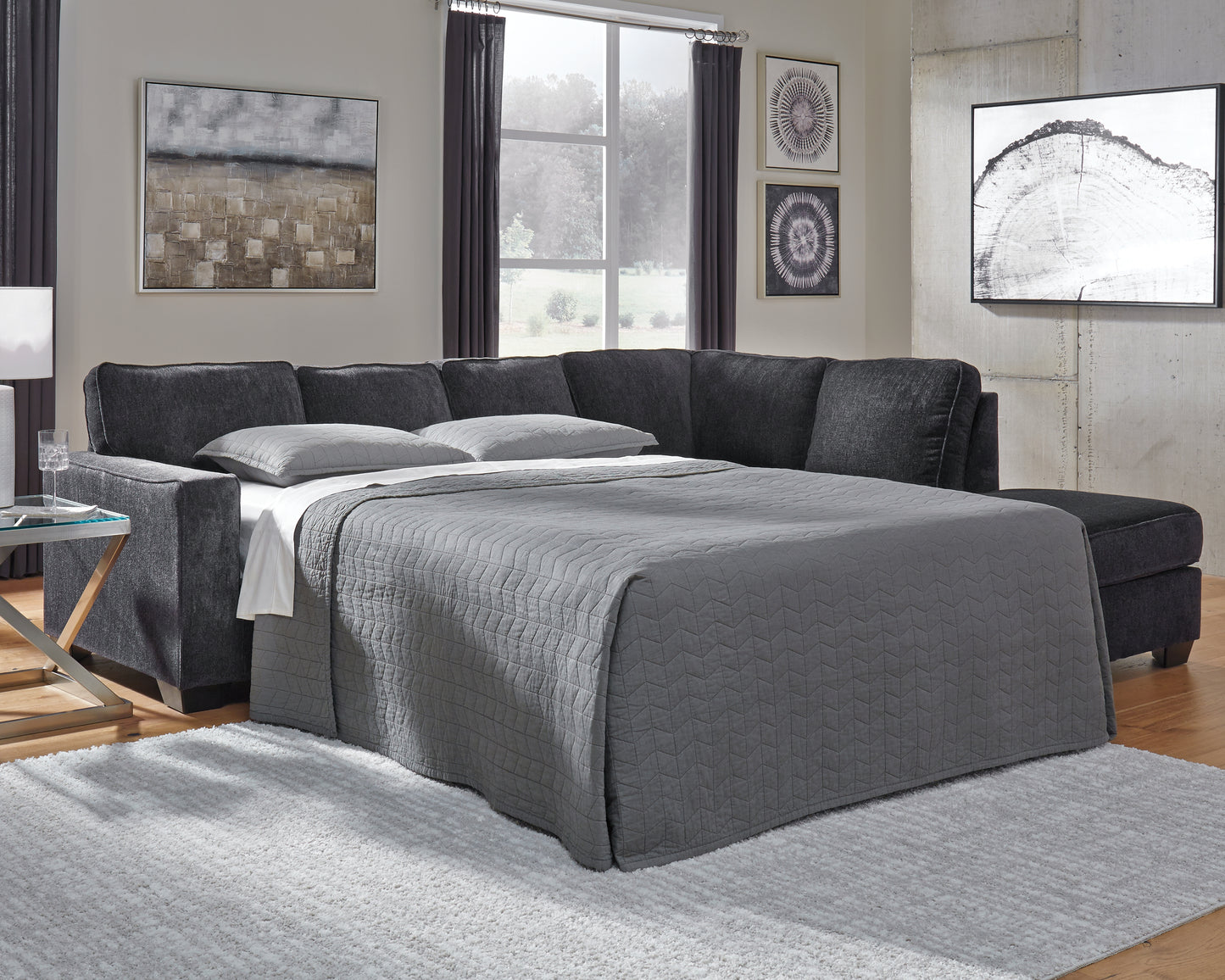 Cassel Furniture Outlet - Ashley Furniture - Altari Sectional - 2-Piece Sleeper Sectional with Chaise / Slate - 87213S3