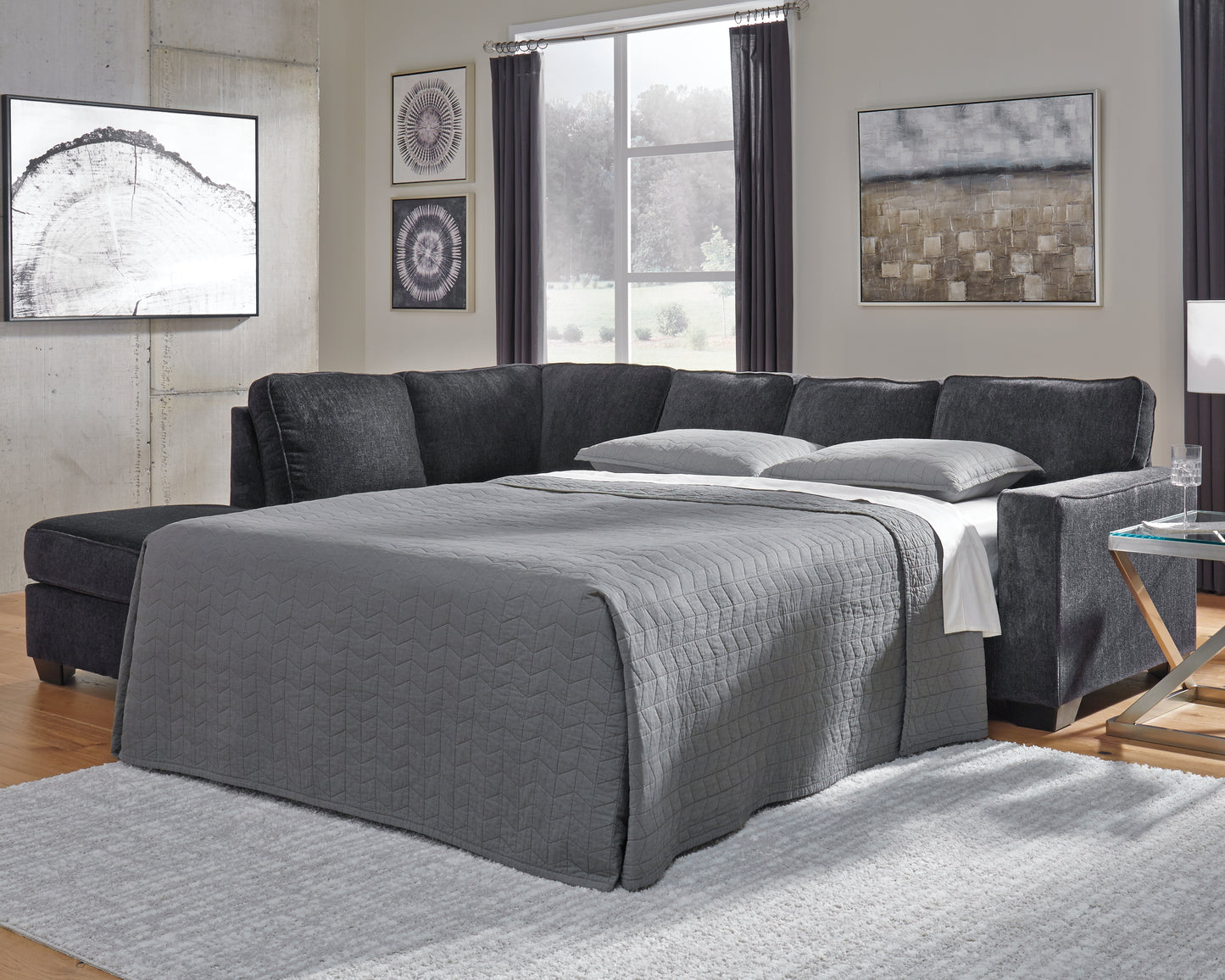 Cassel Furniture Outlet - Ashley Furniture - Altari Sectional - RAF 2-Piece Sleeper Sectional with Chaise / Slate - 87213S4