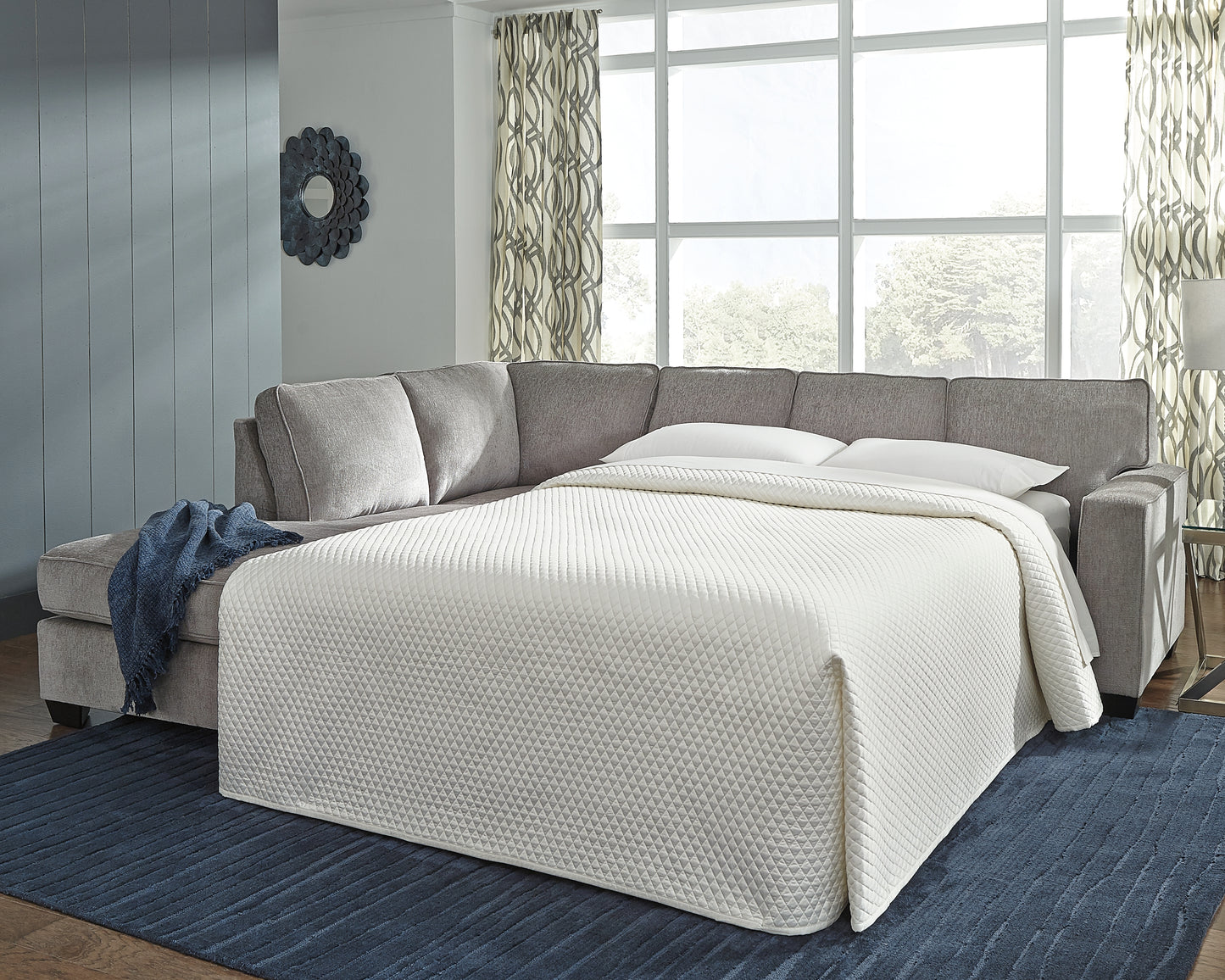 Cassel Furniture Outlet - Ashley Furniture - Altari Sectional - RAF 2-Piece Sleeper Sectional with Chaise / Alloy - 87214S4
