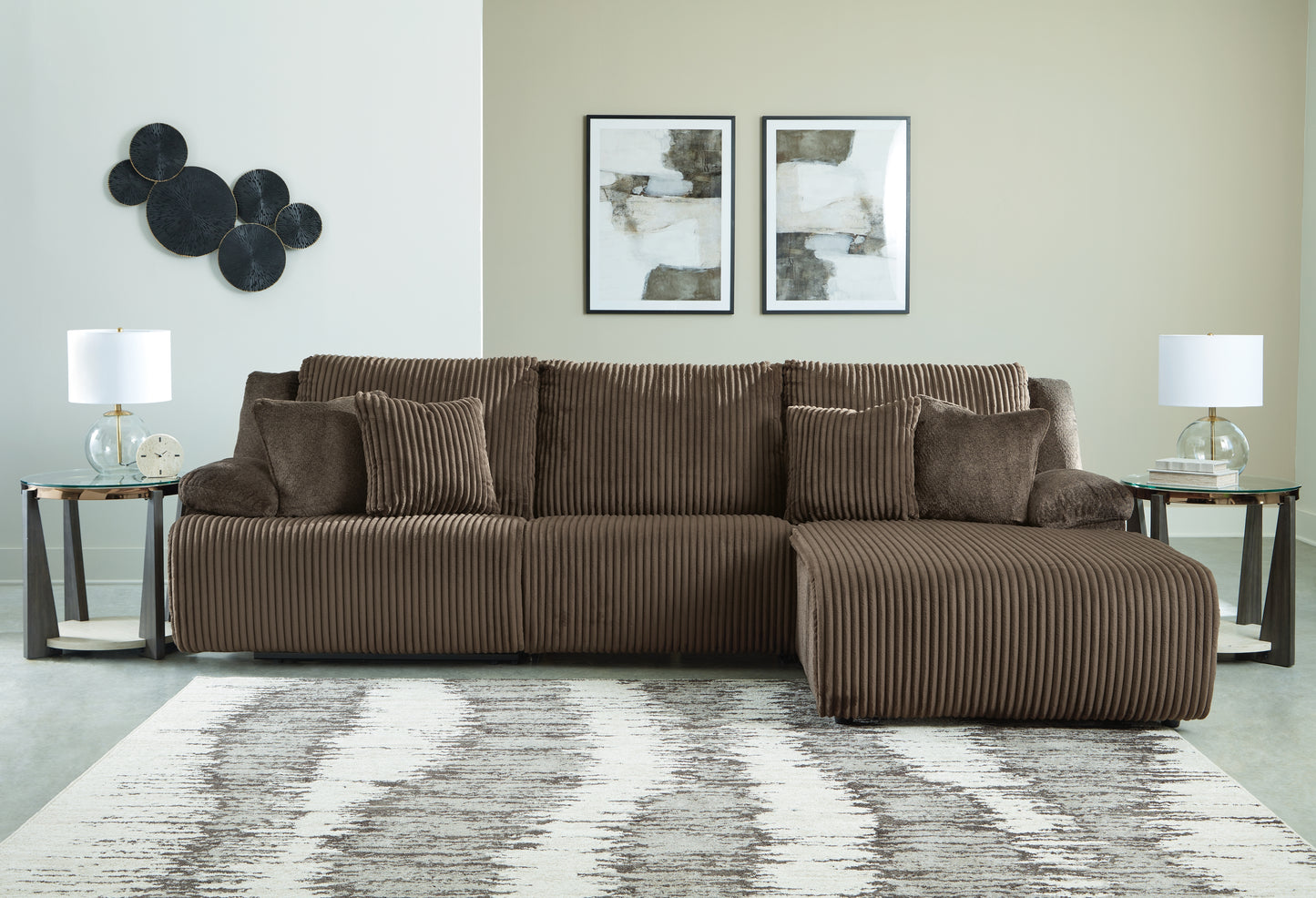 Cassel Furniture Outlet - Ashley Furniture - Top Tier Sectional - 3-Piece Reclining Sectional Sofa Chaise / Chocolate - 92705S6