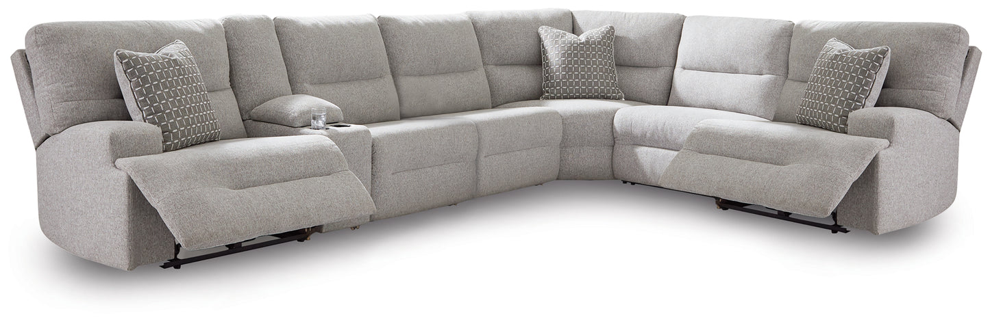 Cassel Furniture Outlet - Ashley Furniture - Acklen Place Sectional - 7-Piece Power Sectional Reclining Sofa with Storage Console / Pewter - 93605S20