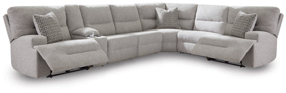Cassel Furniture Outlet - Ashley Furniture - Acklen Place Sectional - 7-Piece Power Sectional Reclining Sofa with Storage Console / Pewter - 93605S20