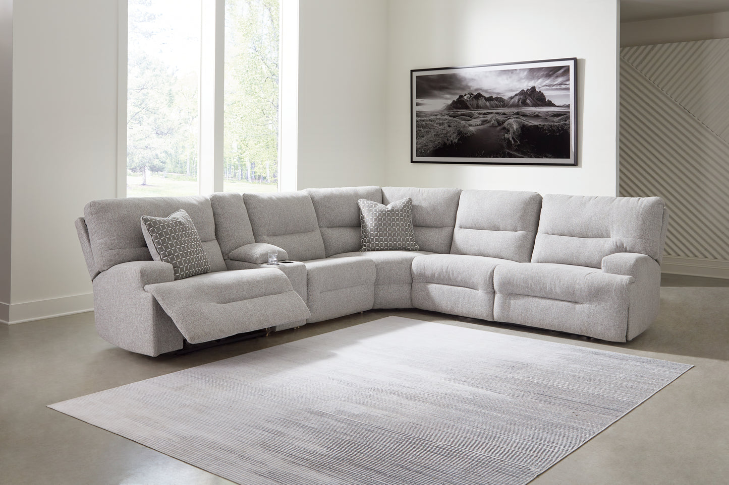 Cassel Furniture Outlet - Ashley Furniture - Acklen Place Sectional - 6-Piece Power Reclining Sectional / Pewter - 93605S9