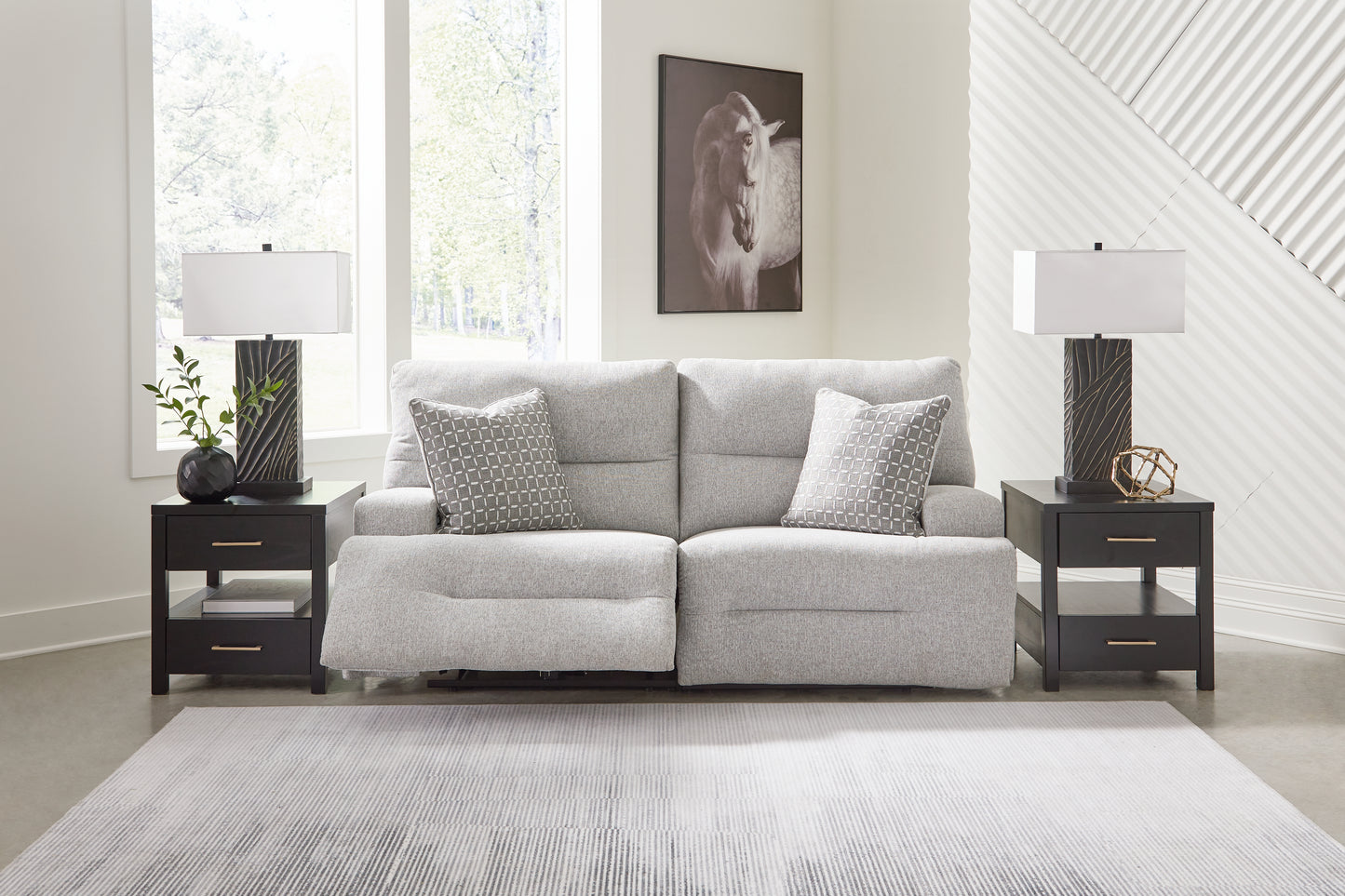 Cassel Furniture Outlet - Ashley Furniture - Acklen Place Sectional - 2-Piece Power Reclining Sectional Loveseat / Pewter - 93605S16
