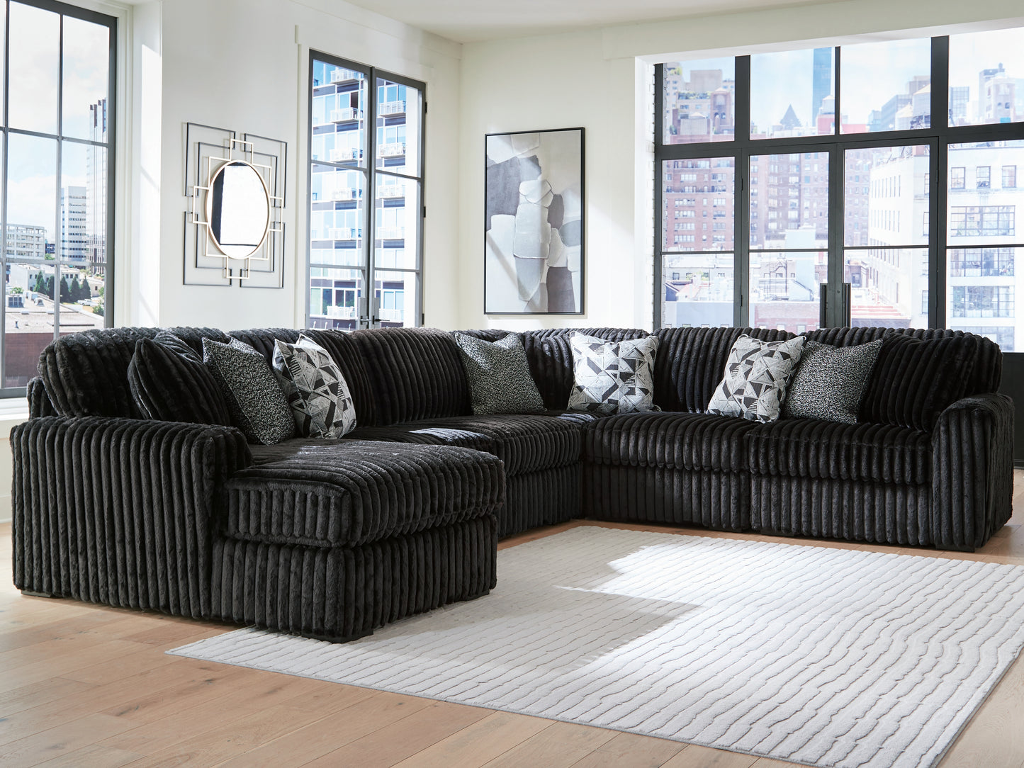 Cassel Furniture Outlet - Ashley Furniture - Midnight-Madness Sectional - RAF 6-Piece Sectional with Chaise / Onyx - 98103S23